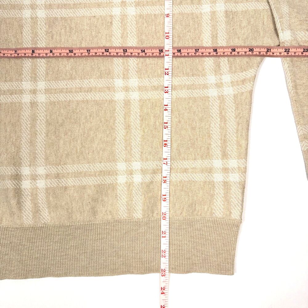 Cynthia Rowley Beige White Plaid Check‎ Oversized Knit Crewneck Sweater Neutral - Picture 8 of 8